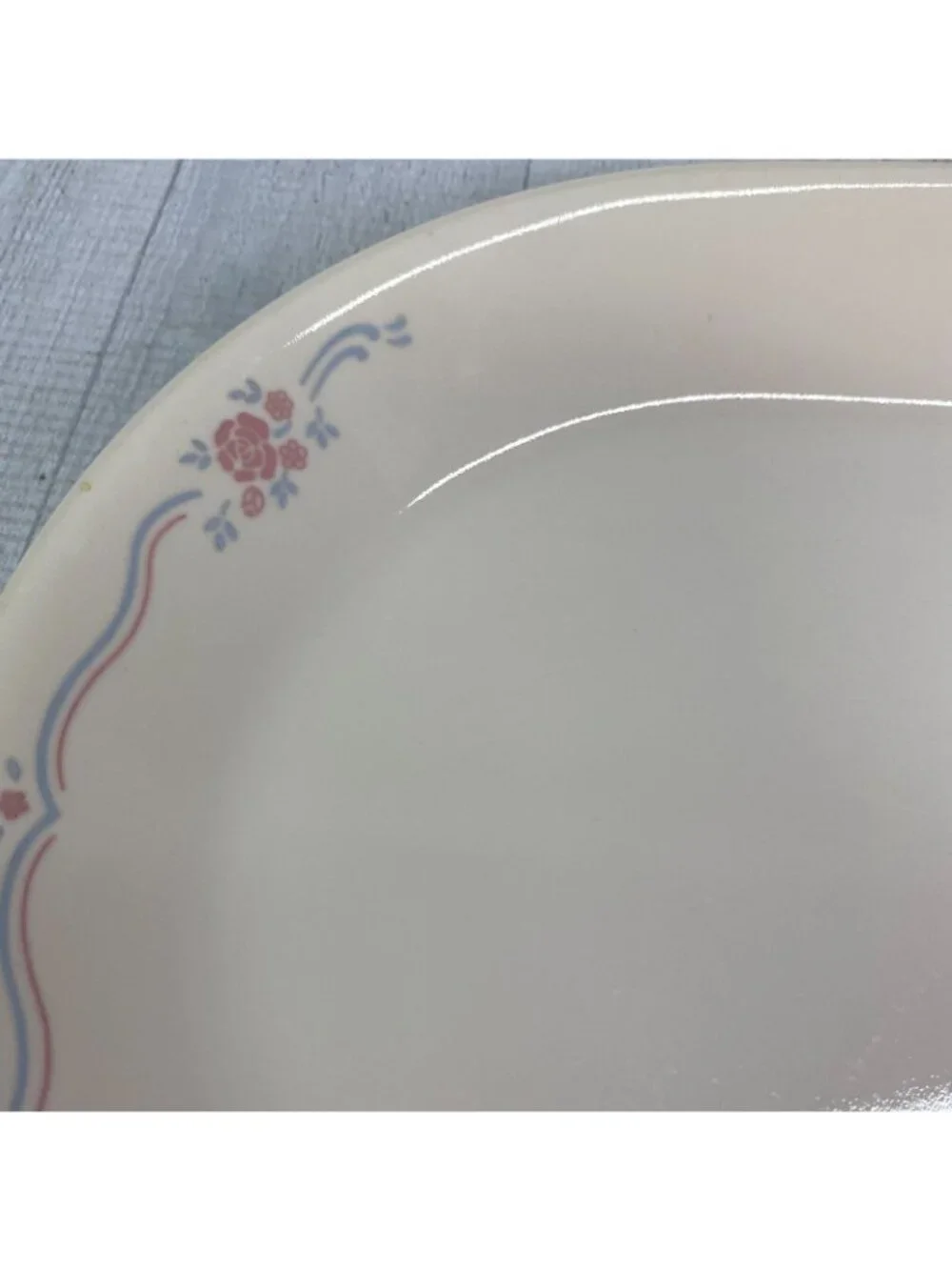 Corelle Corning ENGLISH BREAKFST Sandstone Floral Blue Pink Lines Oval Platter
